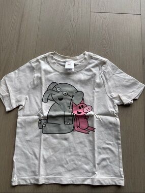 Hanna Andersson White Kids Tee with Pink Pig and Gray Elephant Graphic